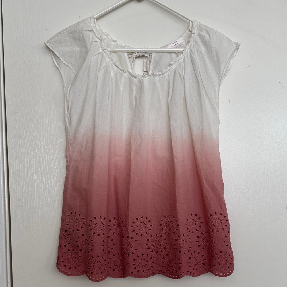 LC Lauren Conrad White and Pink Ombre Eyelet Women's Cotton Top - Size M
